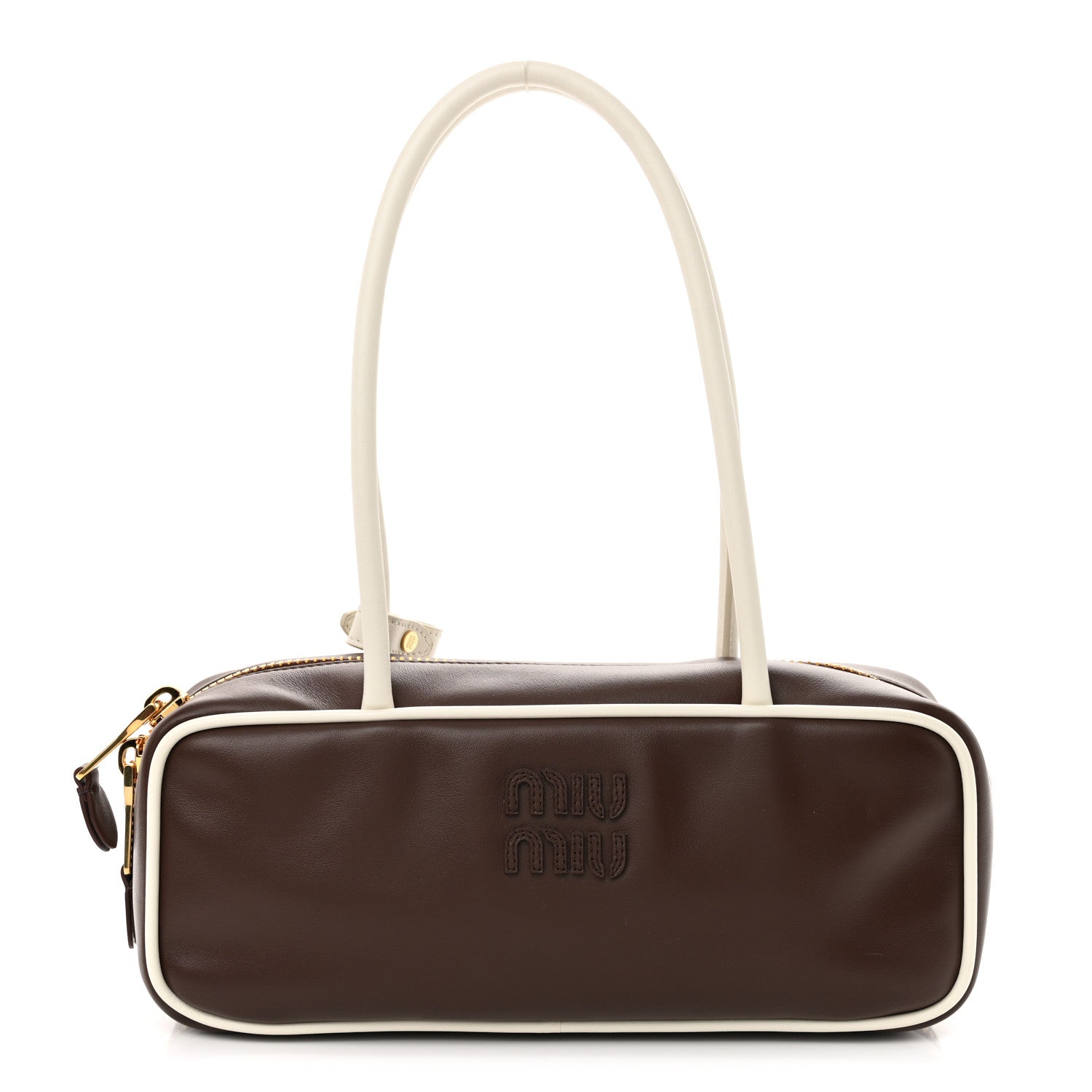 Miu Miu Calfskin Softy Small Beau Contrast Top Handle Bag Briarwood White 1 of 9