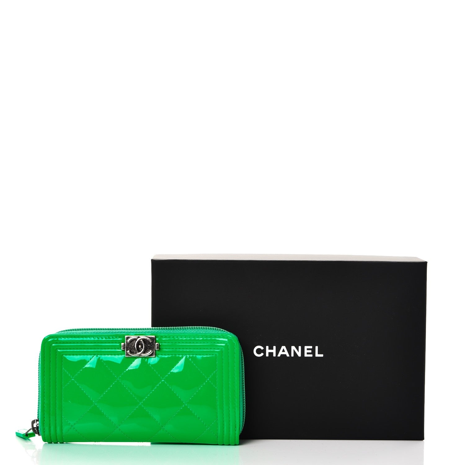 Chanel Patent Quilted Small Boy Zip Around Wallet Green 9 of 9