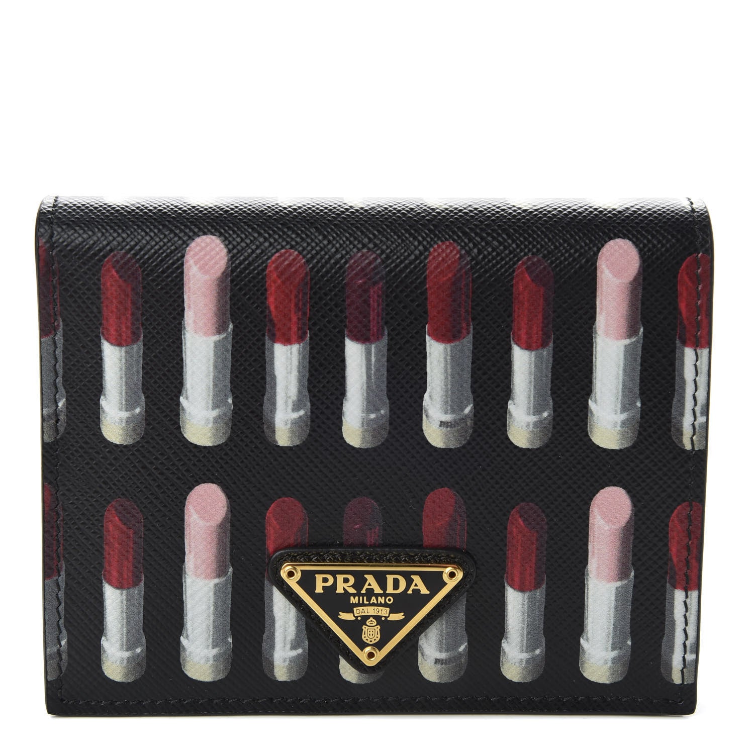 Prada Saffiano Lipstick Print Bi-Fold Wallet Black 1 of 7