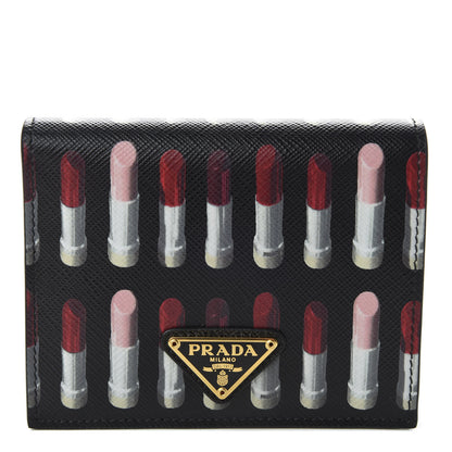 Prada Saffiano Lipstick Print Bi-Fold Wallet Black 1 of 7