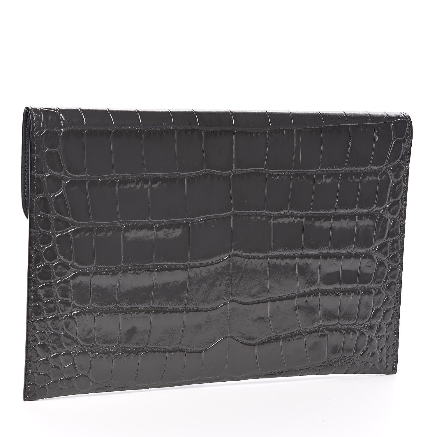 Alexander McQueen Calfskin Crocodile Embossed Skull Envelope Clutch 3 of 6