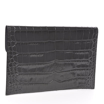 Alexander McQueen Calfskin Crocodile Embossed Skull Envelope Clutch 3 of 6