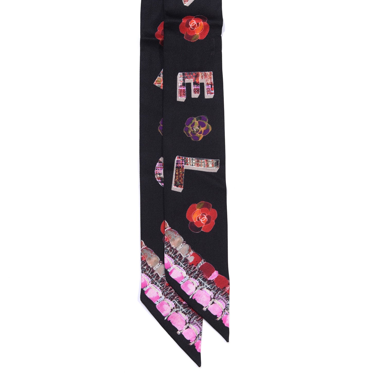 Chanel Silk Bandeau Scarf Black Multicolor 2 of 3