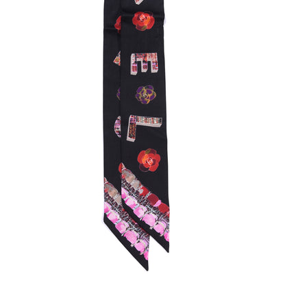 Chanel Silk Bandeau Scarf Black Multicolor 2 of 3