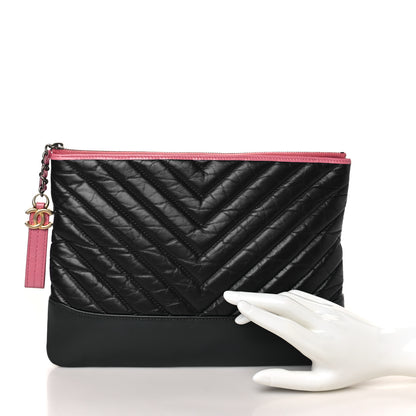 Chanel Aged Calfskin Chevron Quilted Medium Gabrielle Cosmetic Case Pink Navy Black 2 of 9