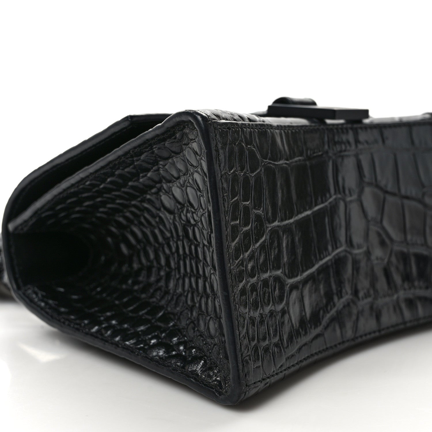 Balenciaga Shiny Calfskin Monochrome Crocodile Embossed Small Hourglass Top Handle Bag Black 8 of 14