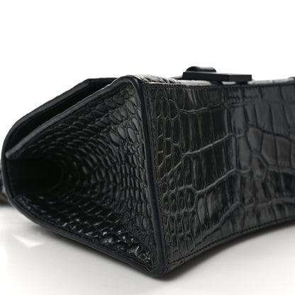Balenciaga Shiny Calfskin Monochrome Crocodile Embossed Small Hourglass Top Handle Bag Black 8 of 14