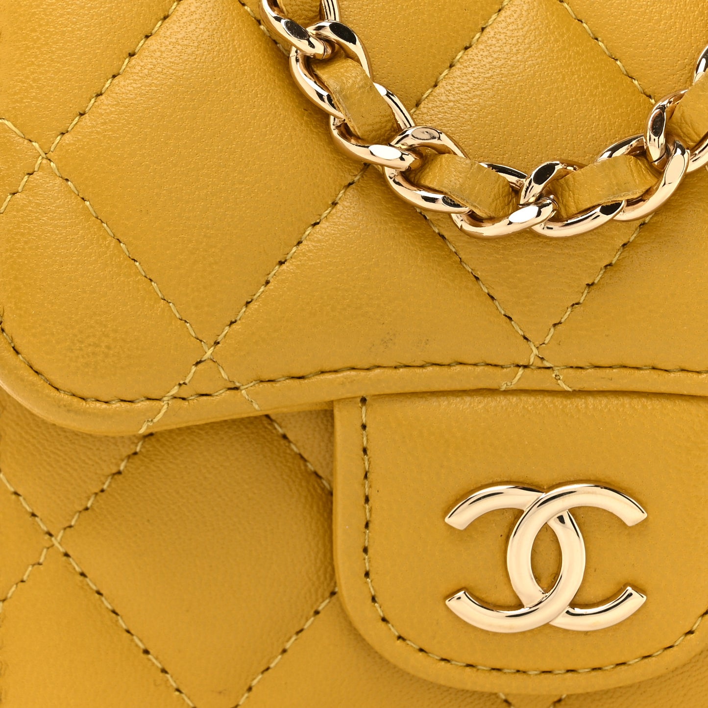 Lambskin Quilted Top Handle Flap Clutch With Chain Yellow