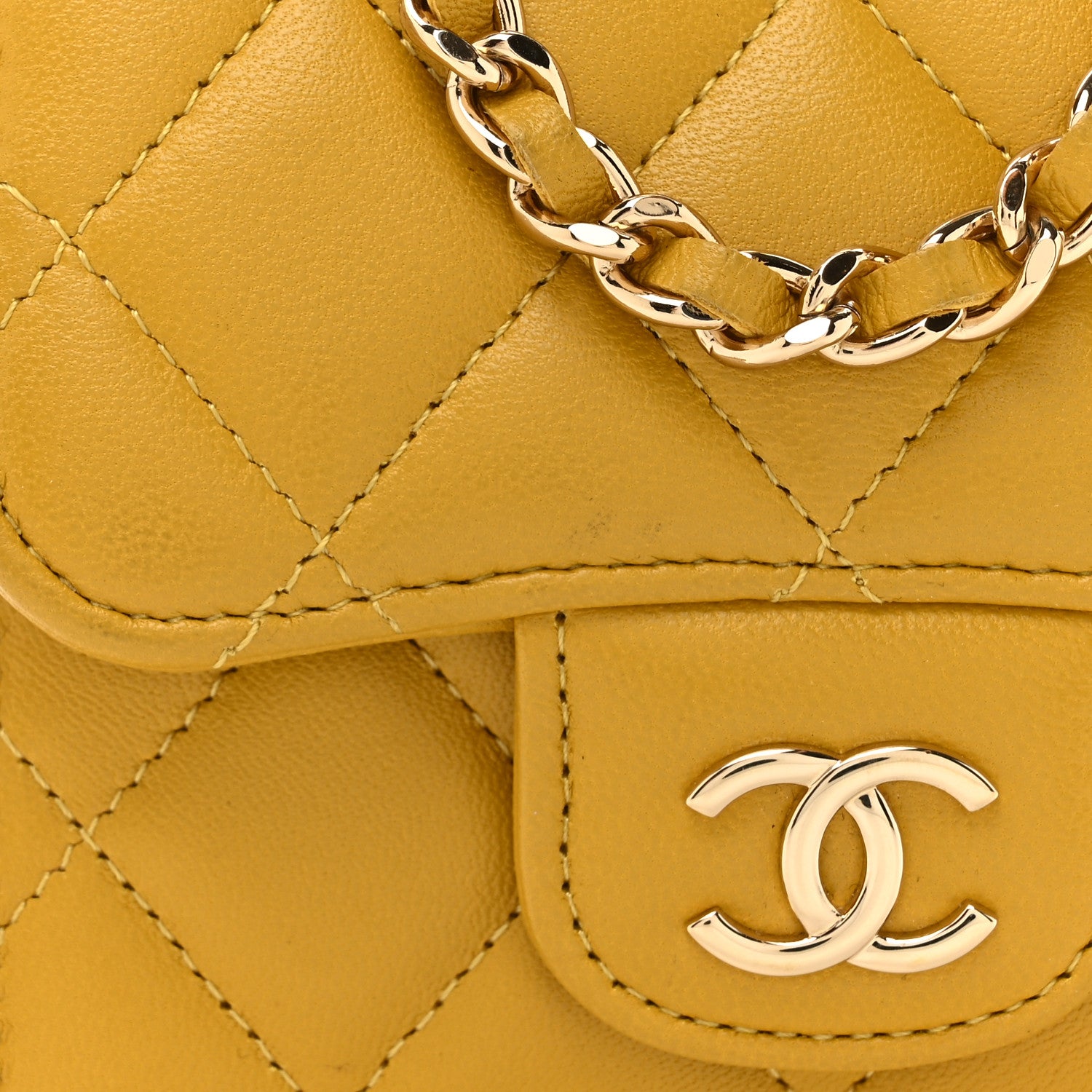 Chanel Lambskin Quilted Top Handle Flap Clutch With Chain Yellow 9 of 17