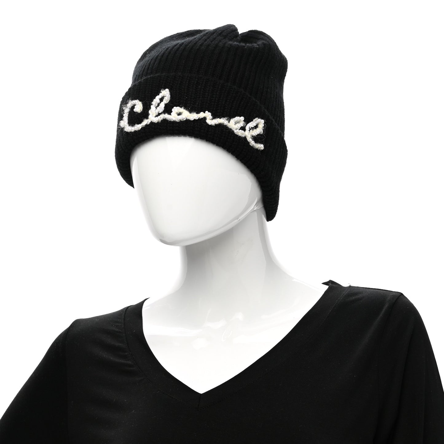 Cashmere Logo Beanie Hat Black White