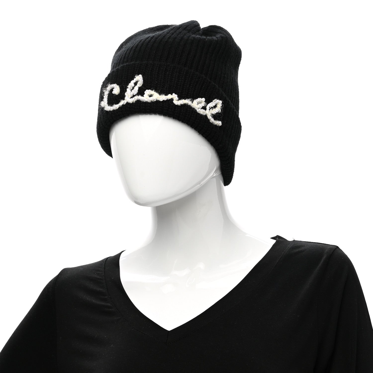 Chanel Cashmere Logo Beanie Hat Black White 2 of 4