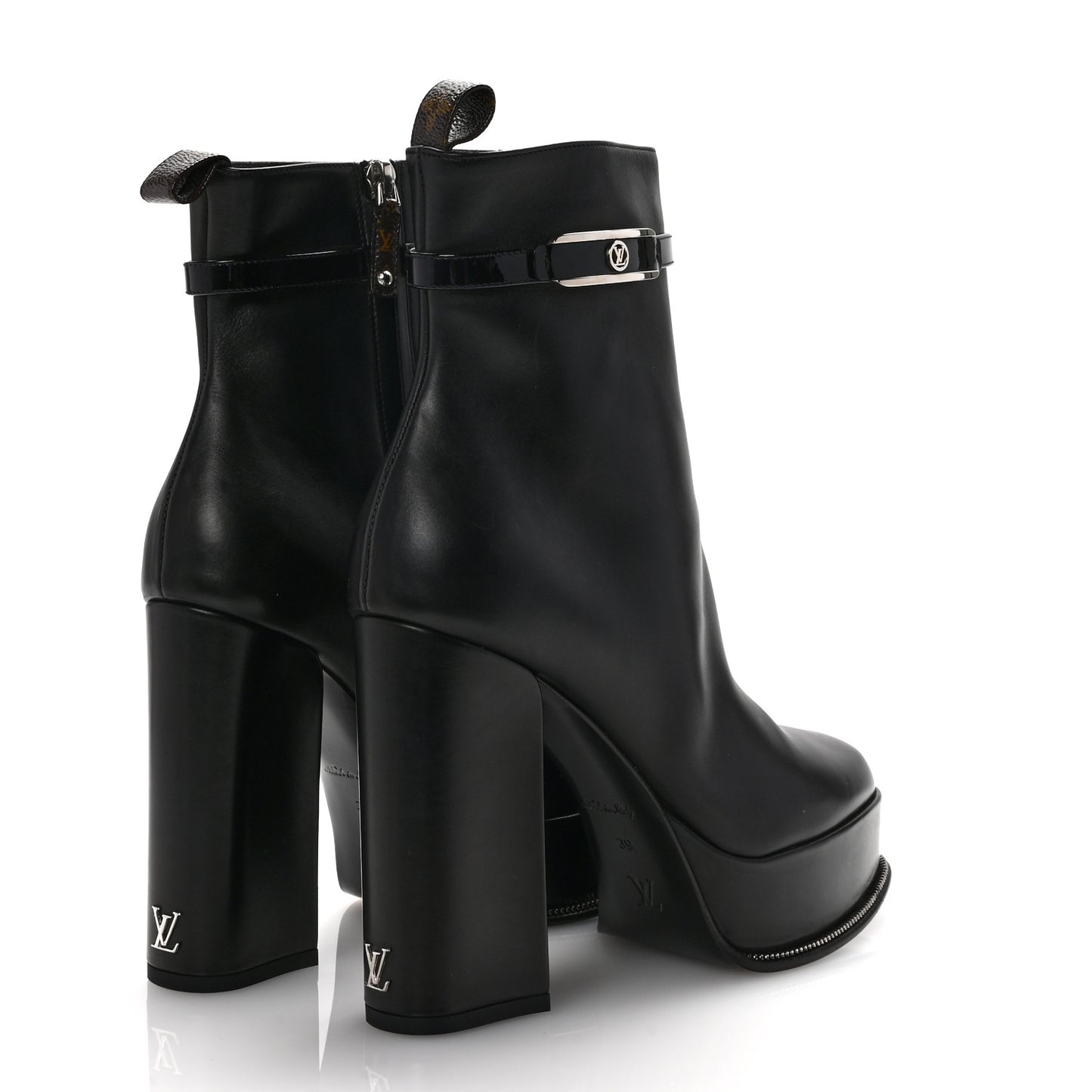 Calfskin Monogram Platform Ankle Boots 39 Black