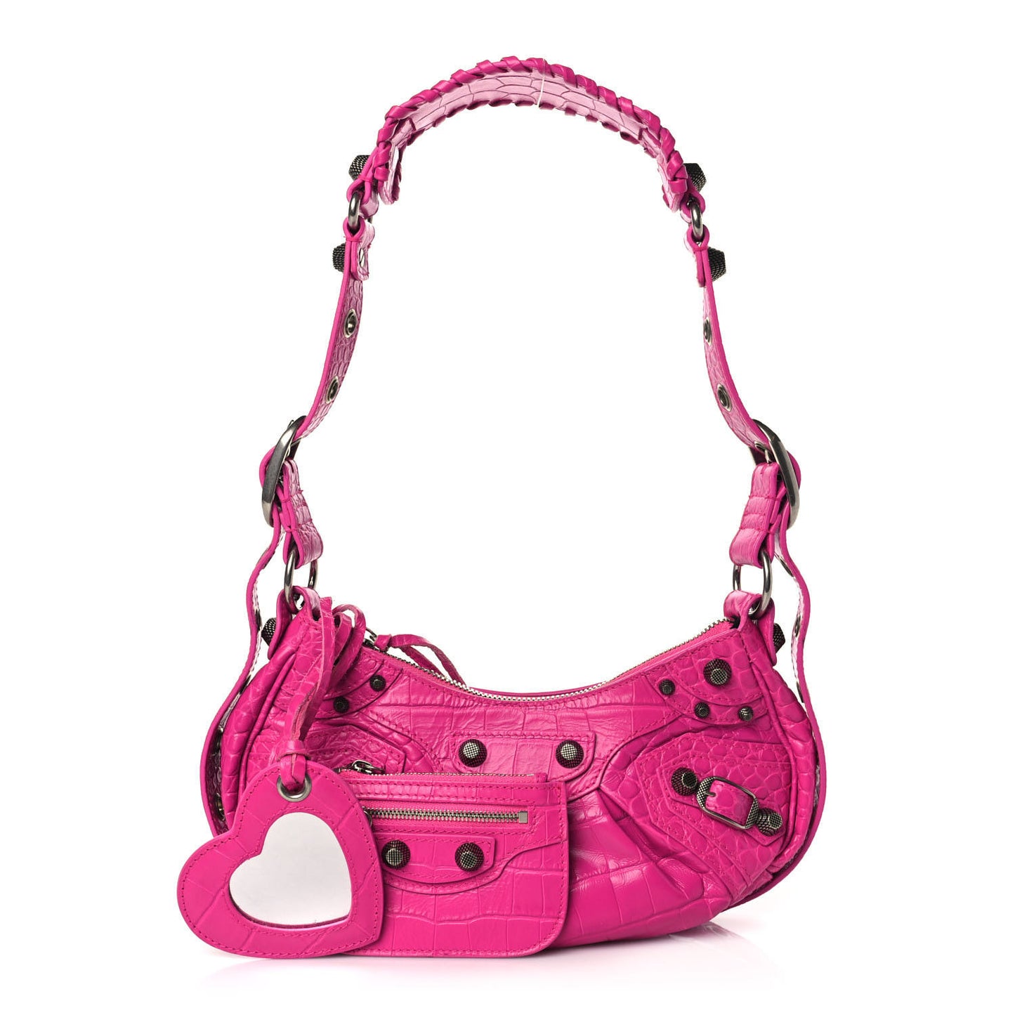 Extra Supple Calfskin Crocodile Embossed XS Le Cagole Shoulder Bag Lipstick Pink