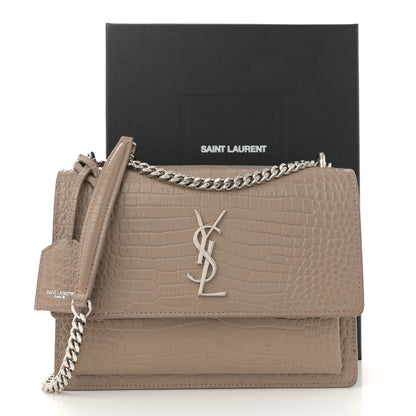 Saint Laurent Calfskin Crocodile Embossed Medium Monogram Sunset Dusty Grey 17 of 17