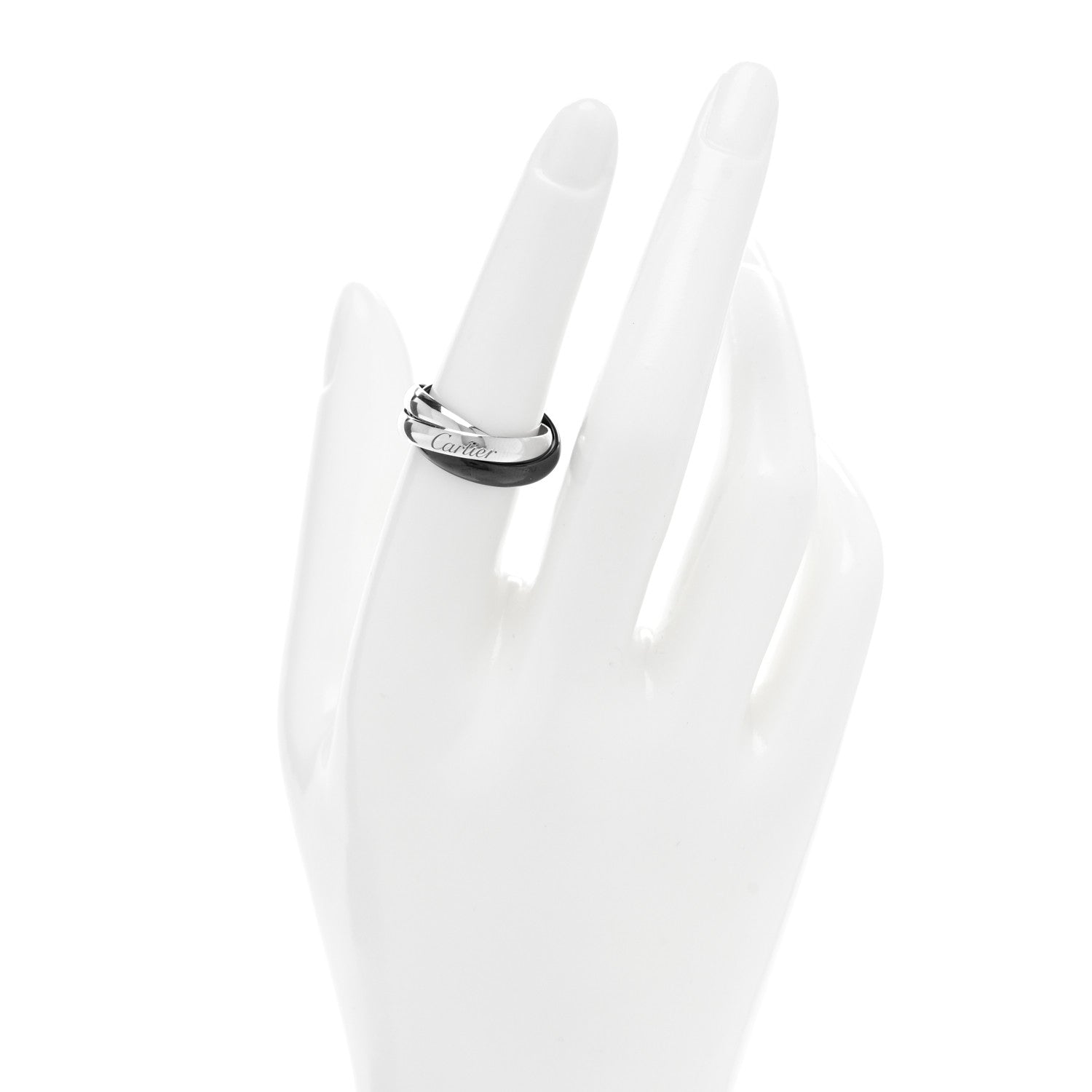 Cartier 18K White Gold Black Ceramic Trinity Ring 53 6.25 2 of 5