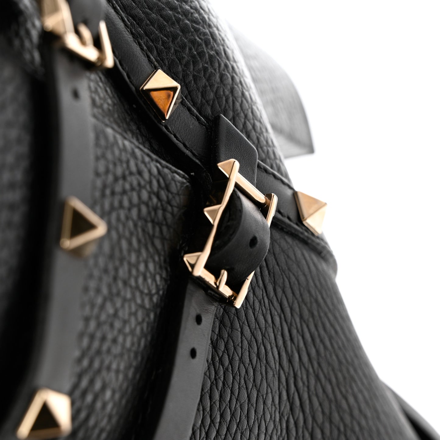 Pebbled Calfskin Rockstud Double Buckle 70mm Block Heel Ankle Boots 38.5 Black