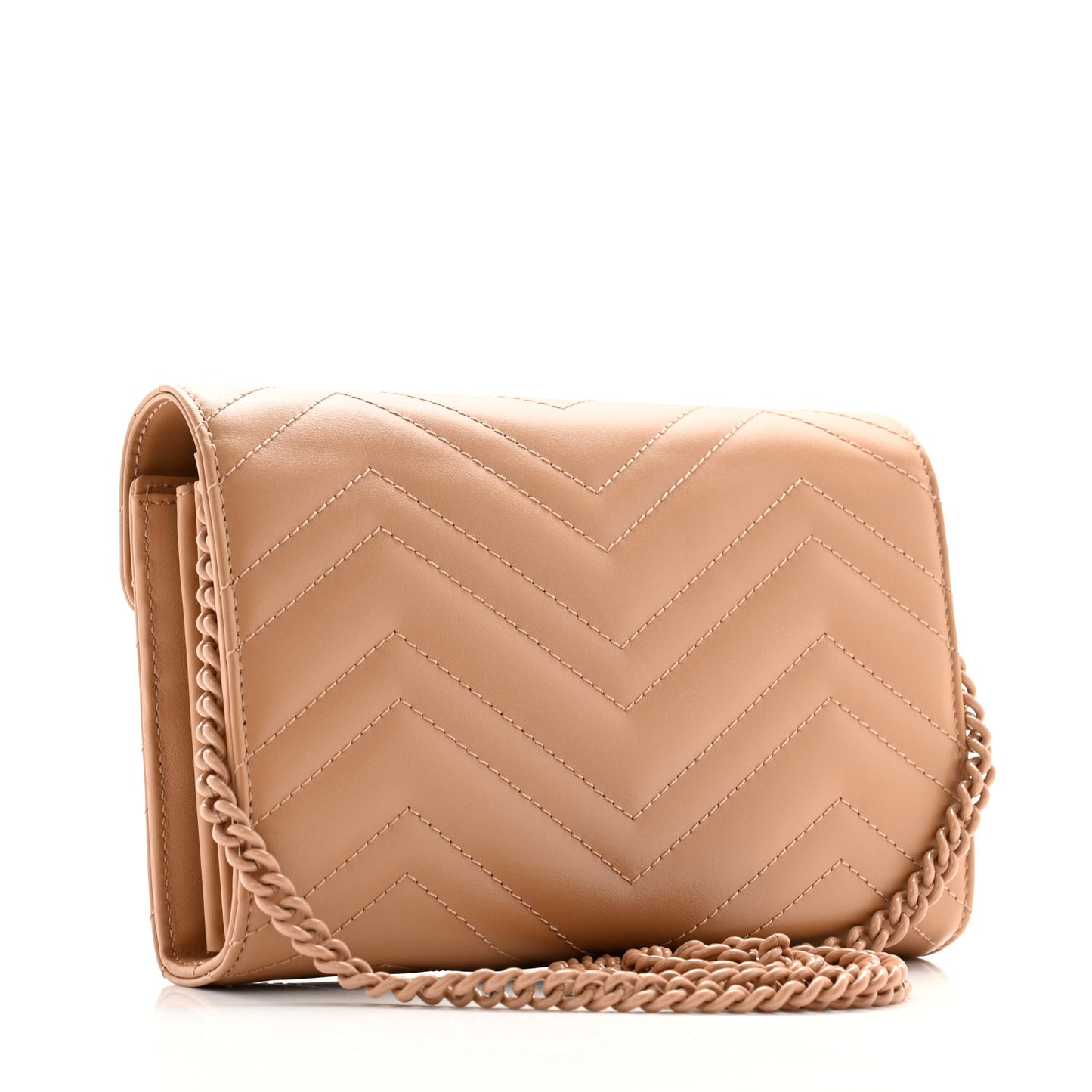 Calfskin Matelasse Monochrome GG Marmont Chain Wallet Camelia
