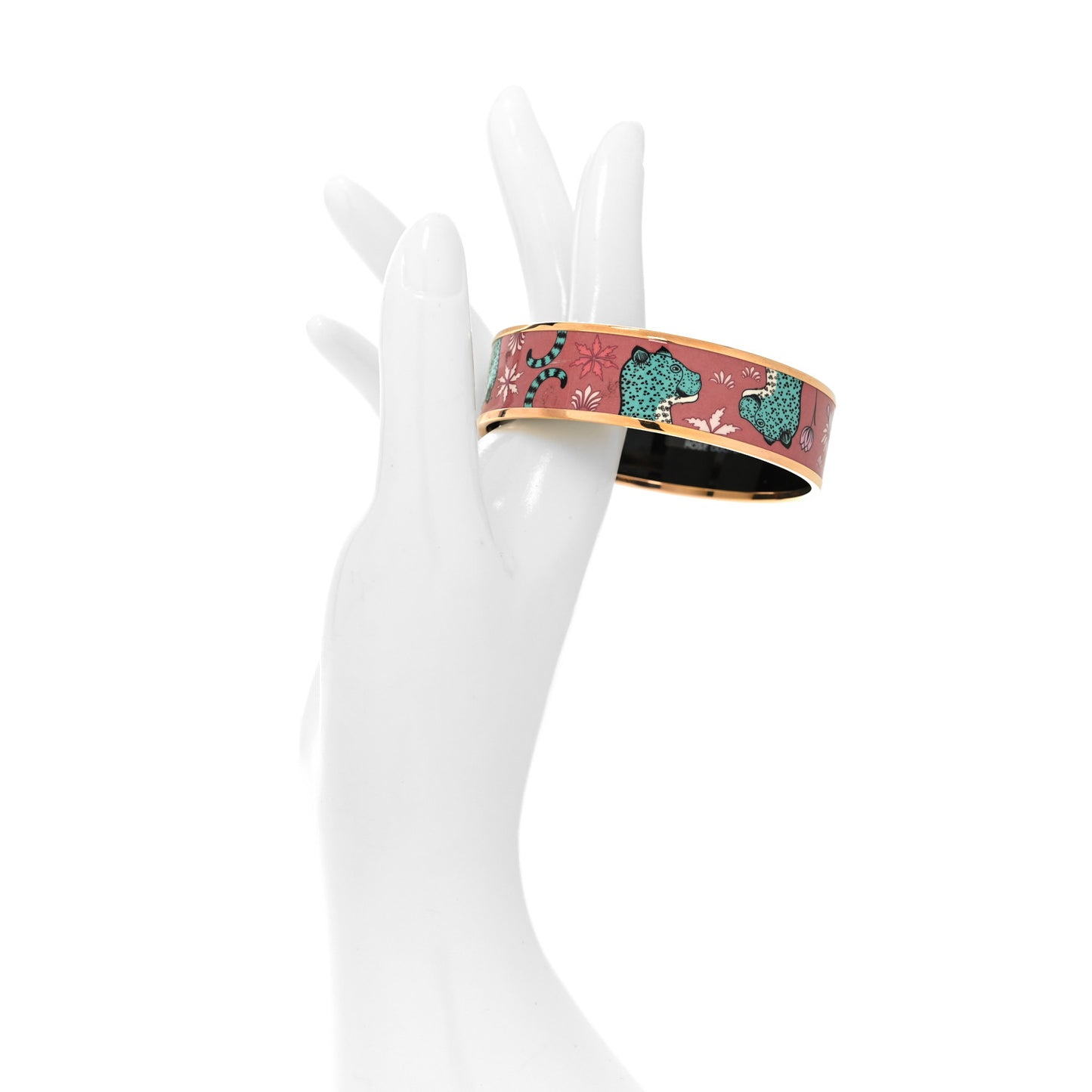 Enamel Printed Wide Les Leopards Bracelet 65 Rose Couture