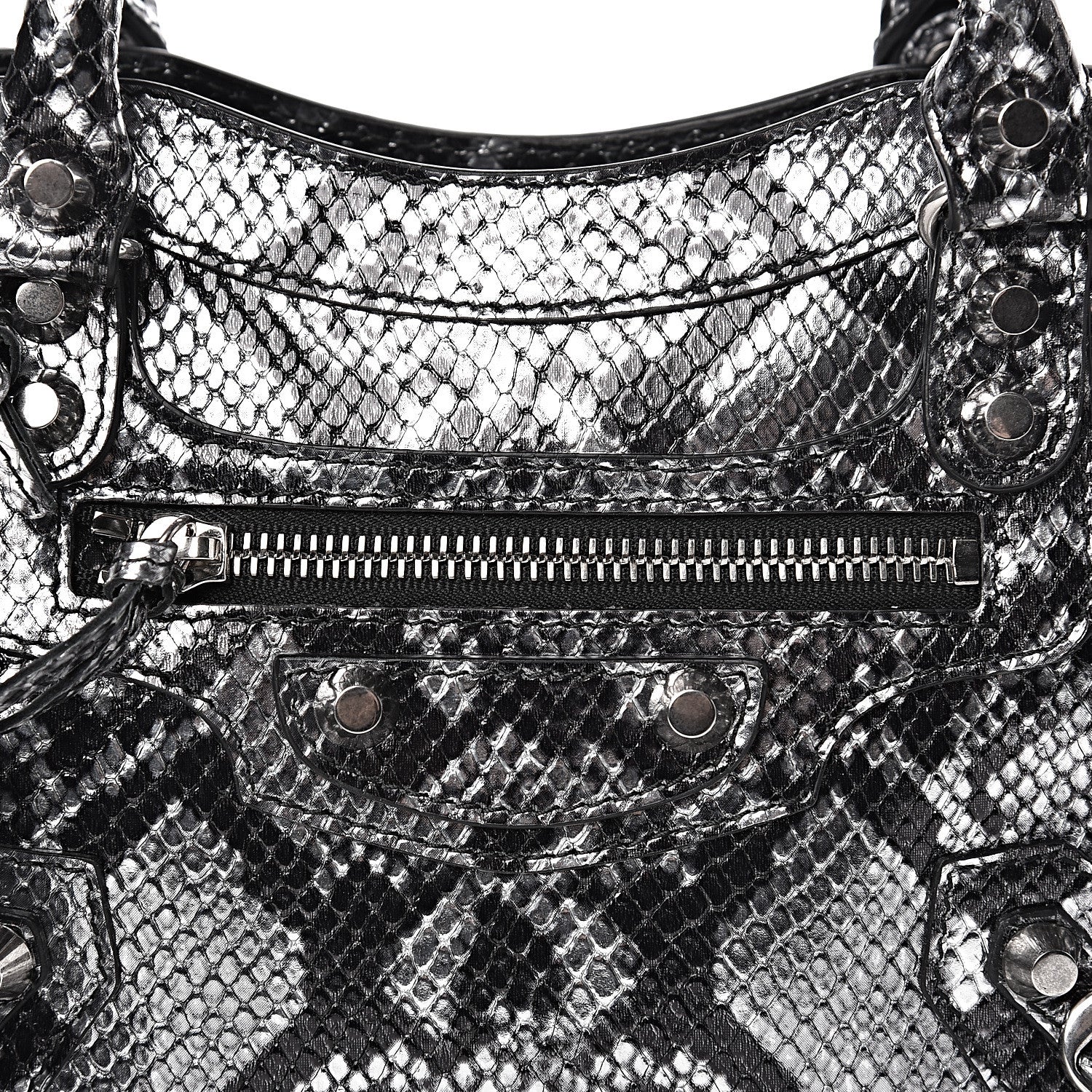 Balenciaga Metallic Calfskin Snakeskin Embossed Classic Silver Hardware Mini City Silver 9 of 10