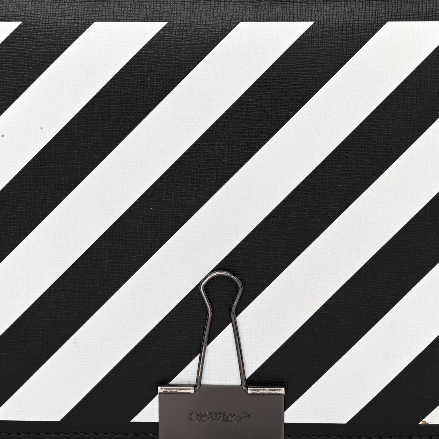 Saffiano Striped Mini Diag Binder Clip Bag Black White Indus