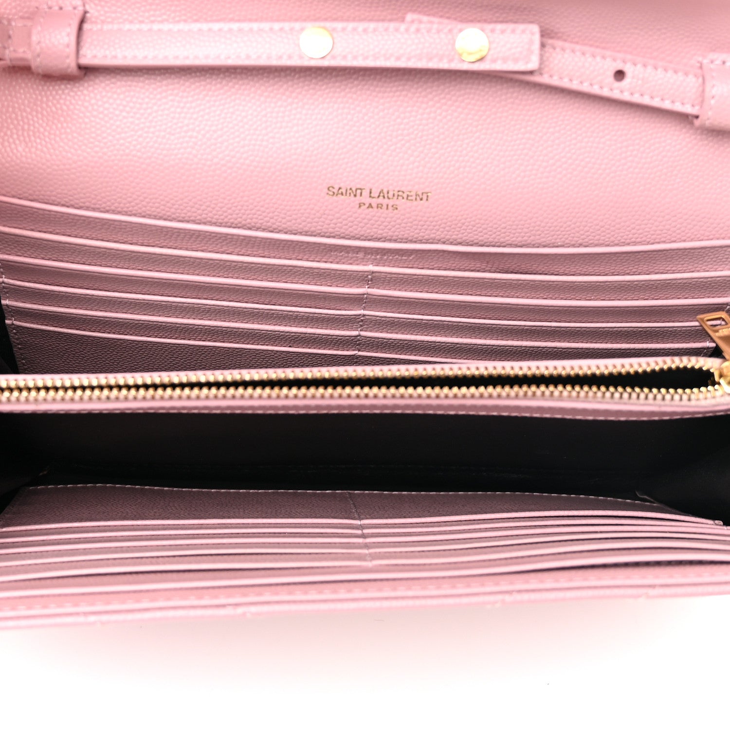 Saint Laurent Grain De Poudre Matelasse Chevron Monogram Chain Wallet Tender Pink 5 of 11