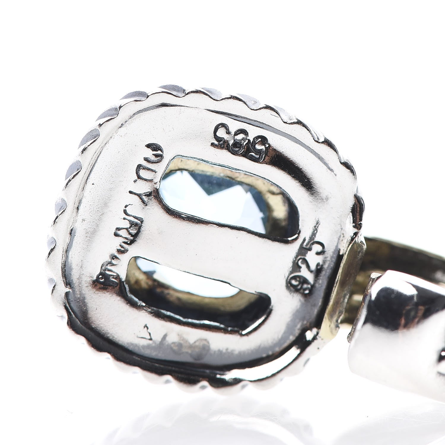 David Yurman Sterling Silver 14K Yellow Gold Blue Topaz 7mm Albion Enhancer Pendant 3 of 3