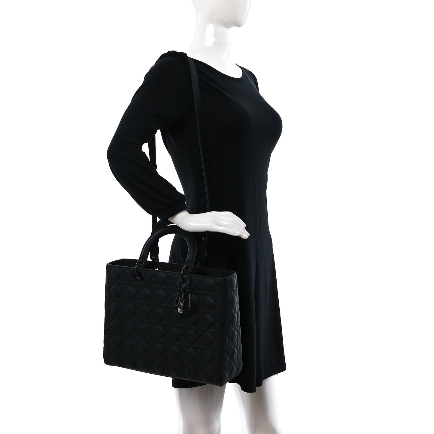 Ultra Matte Calfskin Cannage Large Lady Dior Black