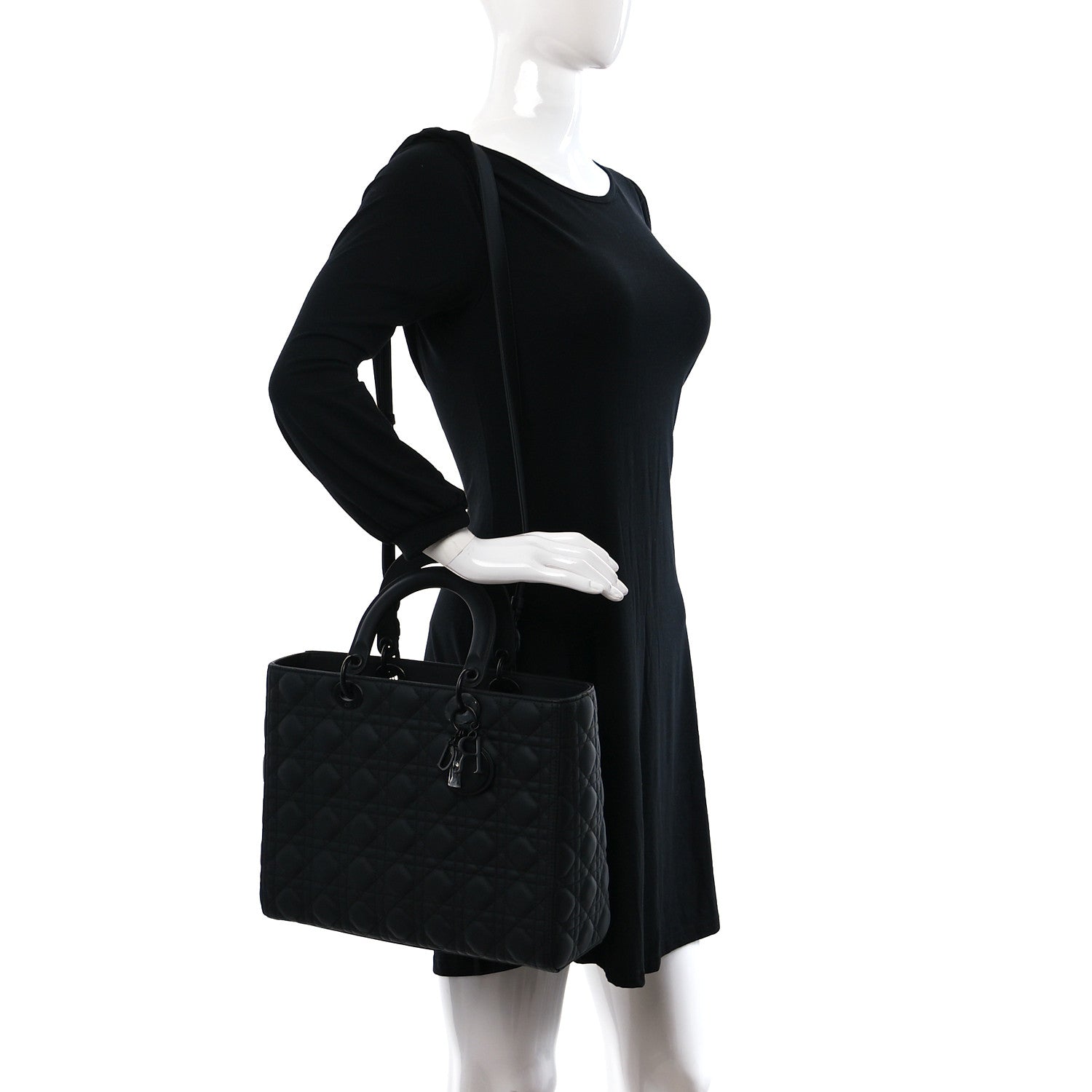 Christian Dior Ultra Matte Calfskin Cannage Large Lady Dior Black 2 of 7
