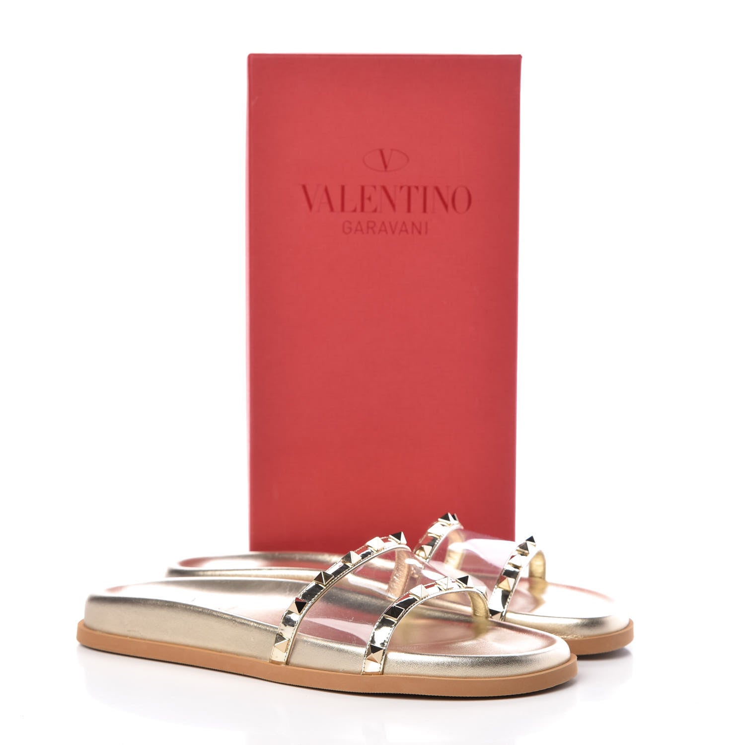 Valentino Garavani PVC Metallic Nappa Rockstud Moonwalk Flat Slide Sandals 39.5 Platino Transparent 8 of 8