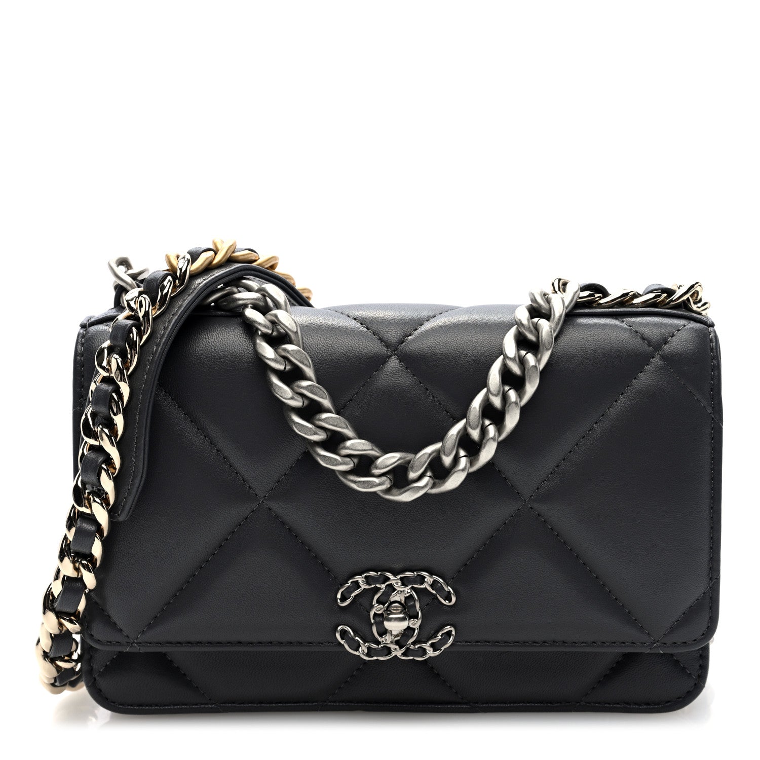 Chanel Lambskin Quilted Chanel 19 Wallet On Chain WOC Dark Grey 1 of 10