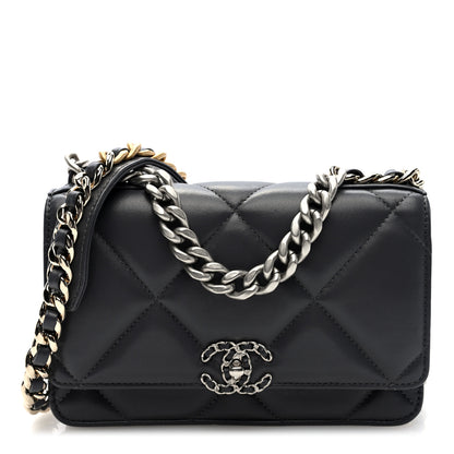 Chanel Lambskin Quilted Chanel 19 Wallet On Chain WOC Dark Grey 1 of 10