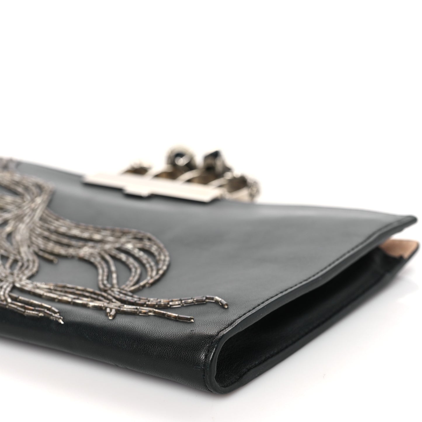 Calfskin Embellished Knuckle Flat Clutch Clutch Black