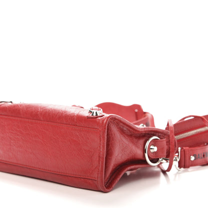Balenciaga Agneau Classic Silver Hardware Mini City Logo Strap Rouge Cardinal Black 8 of 13