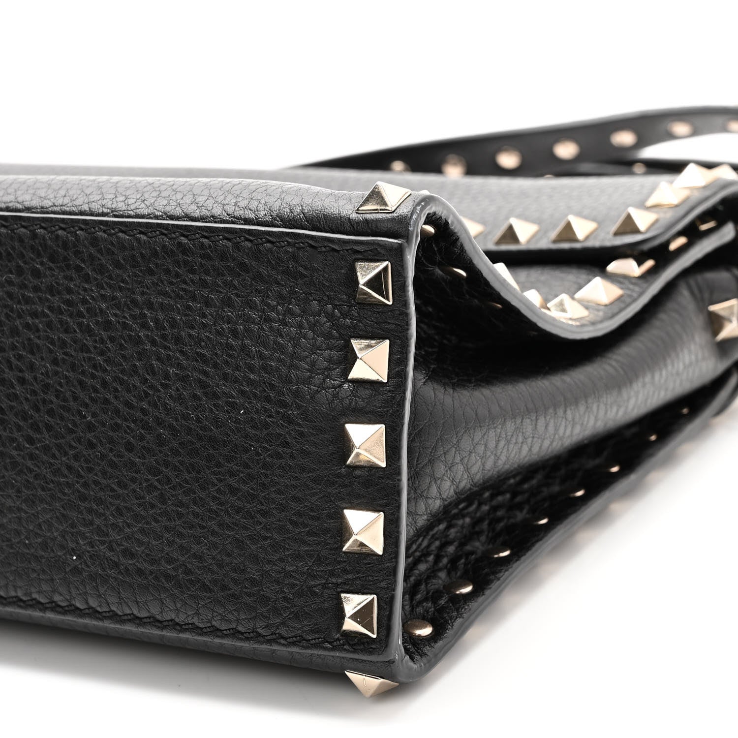 Valentino Garavani Pebbled Calfskin Small Rockstud Single Handle Flap Bag Black 7 of 9