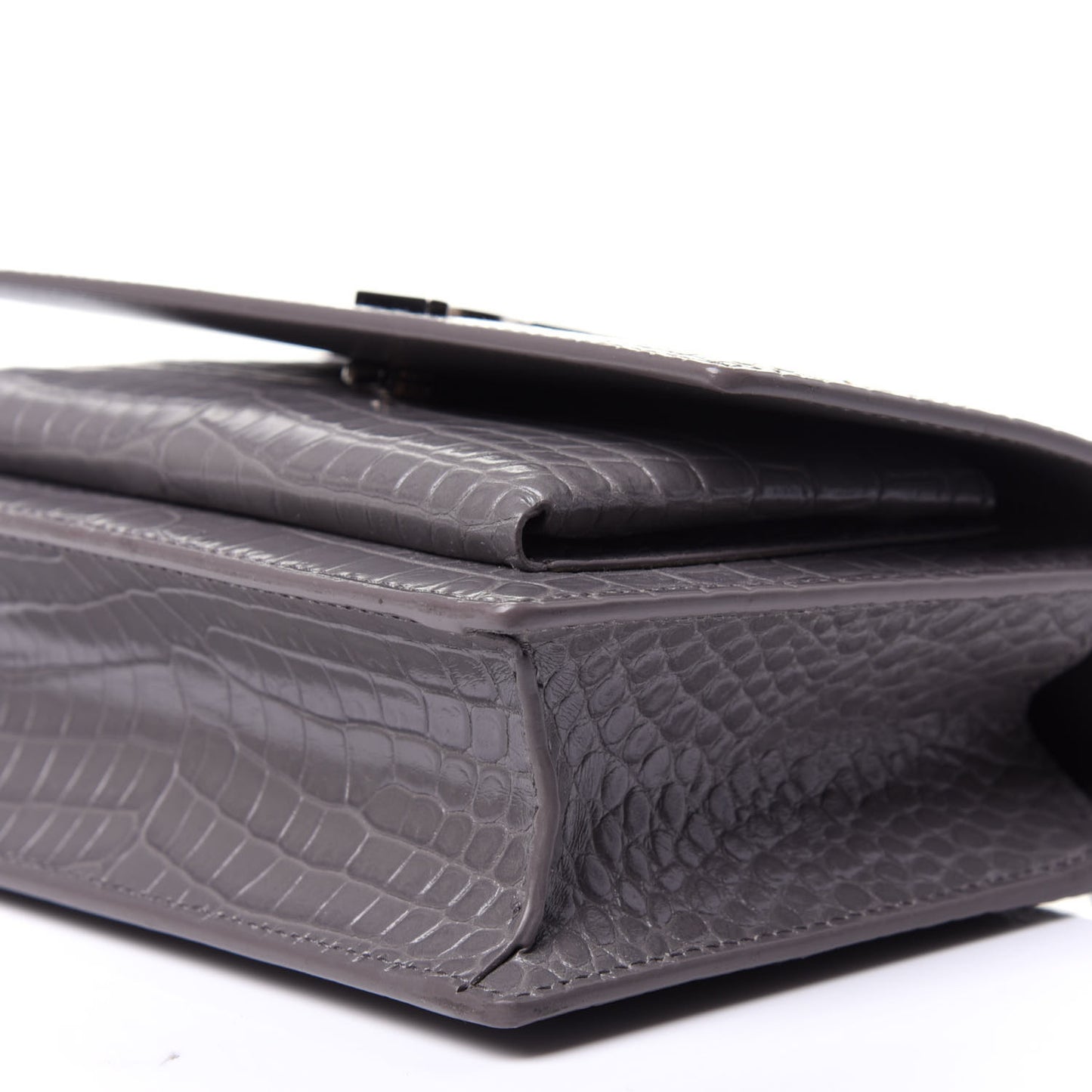 Calfskin Crocodile Embossed Monogram Sunset Chain Wallet Fog