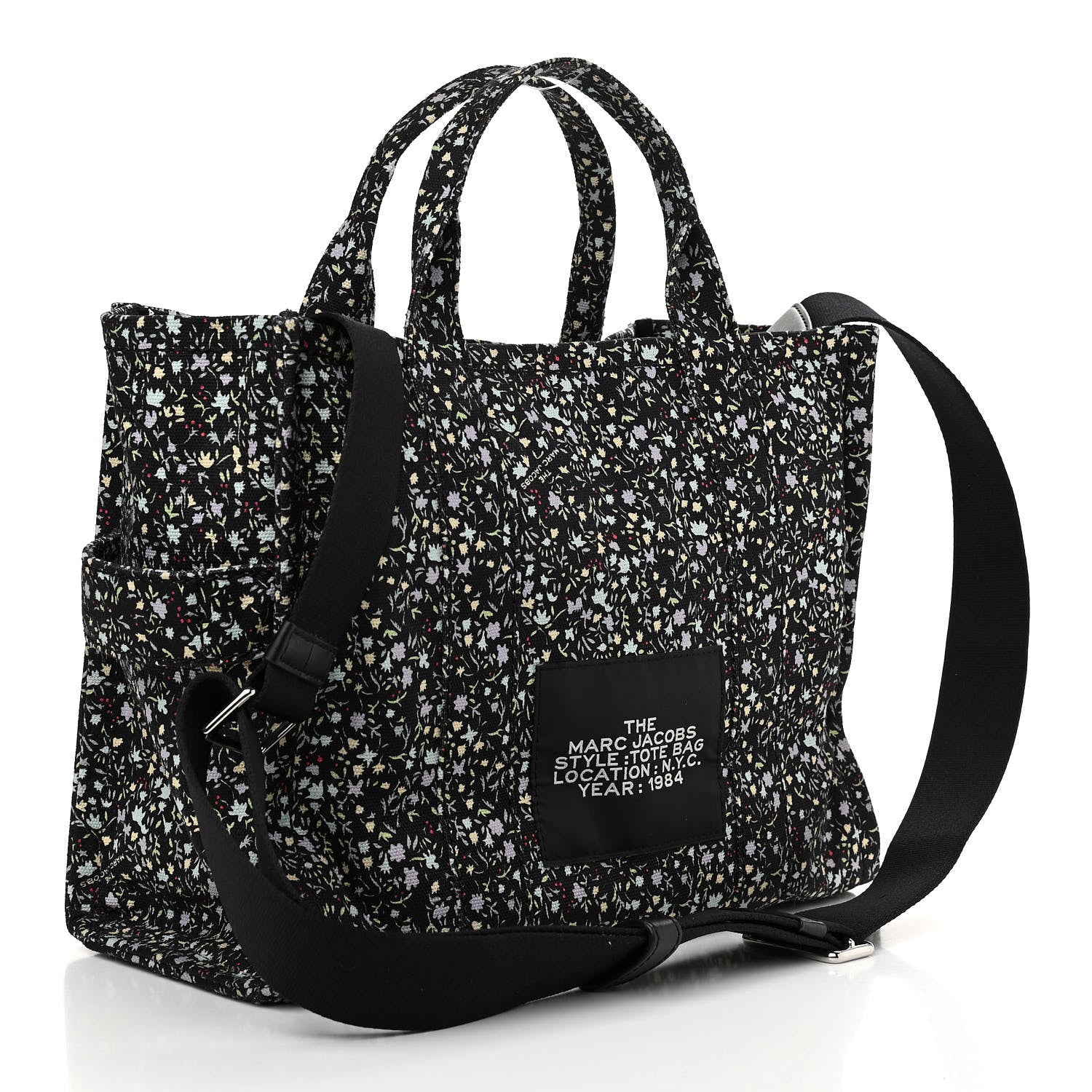 Marc Jacobs Cotton Canvas Floral Print Medium The Traveler Tote Bag Black 3 of 10