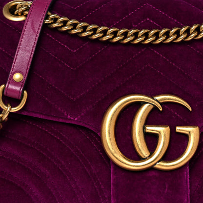 Gucci Velvet Matelasse Medium GG Marmont Shoulder Bag Fuchsia Violet Cyclamen 8 of 14