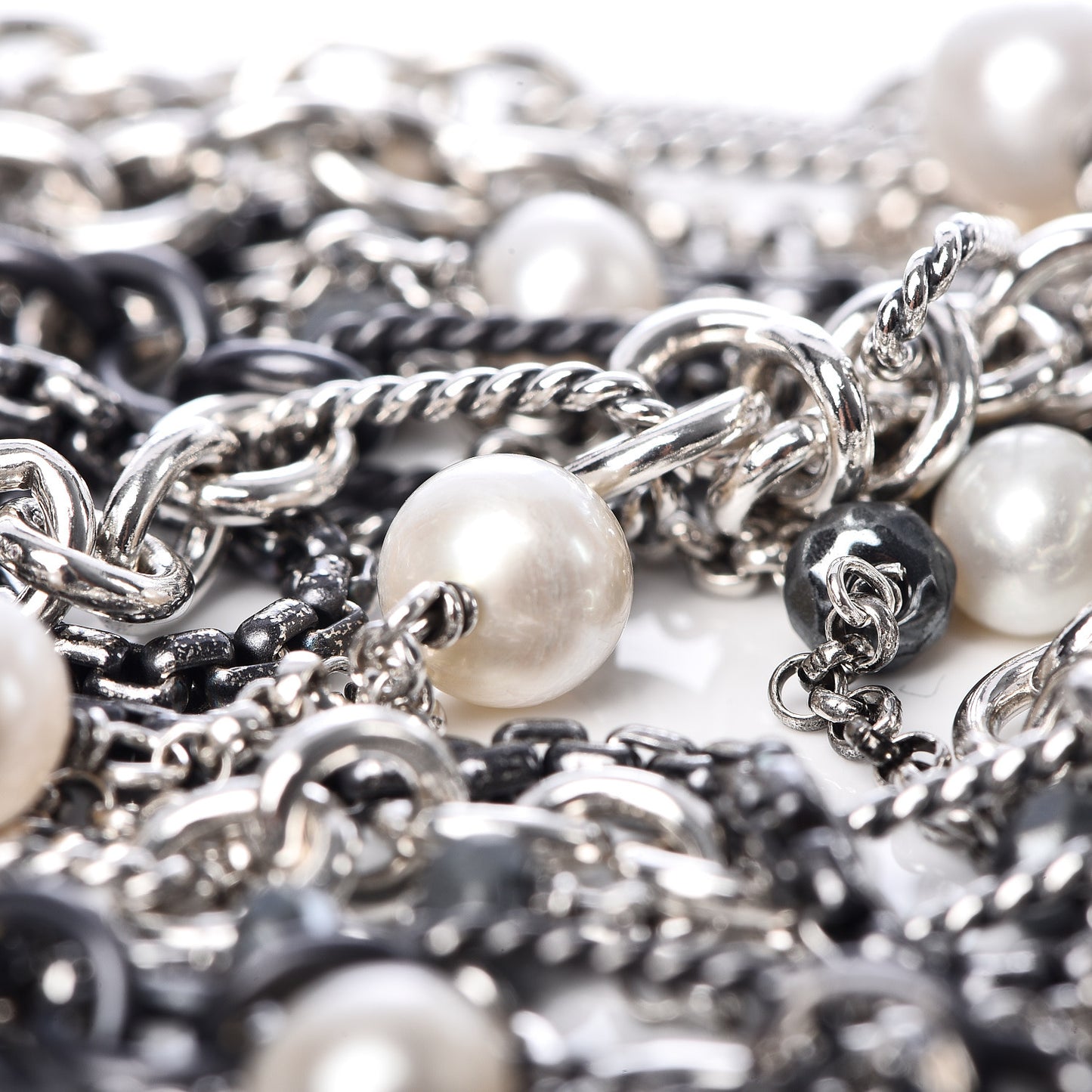 Darkened Sterling Silver Hematite Pearl Multi-Row Bracelet