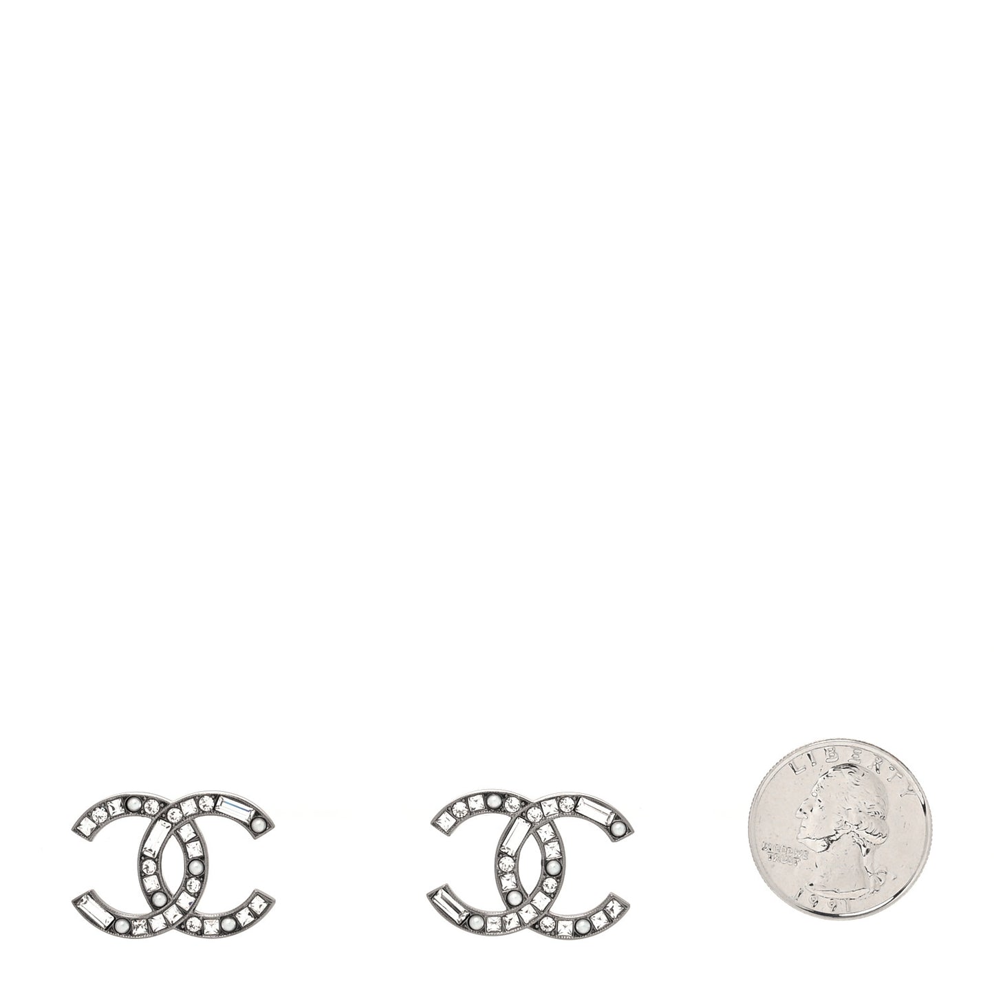 Baguette Crystal CC Earrings Silver