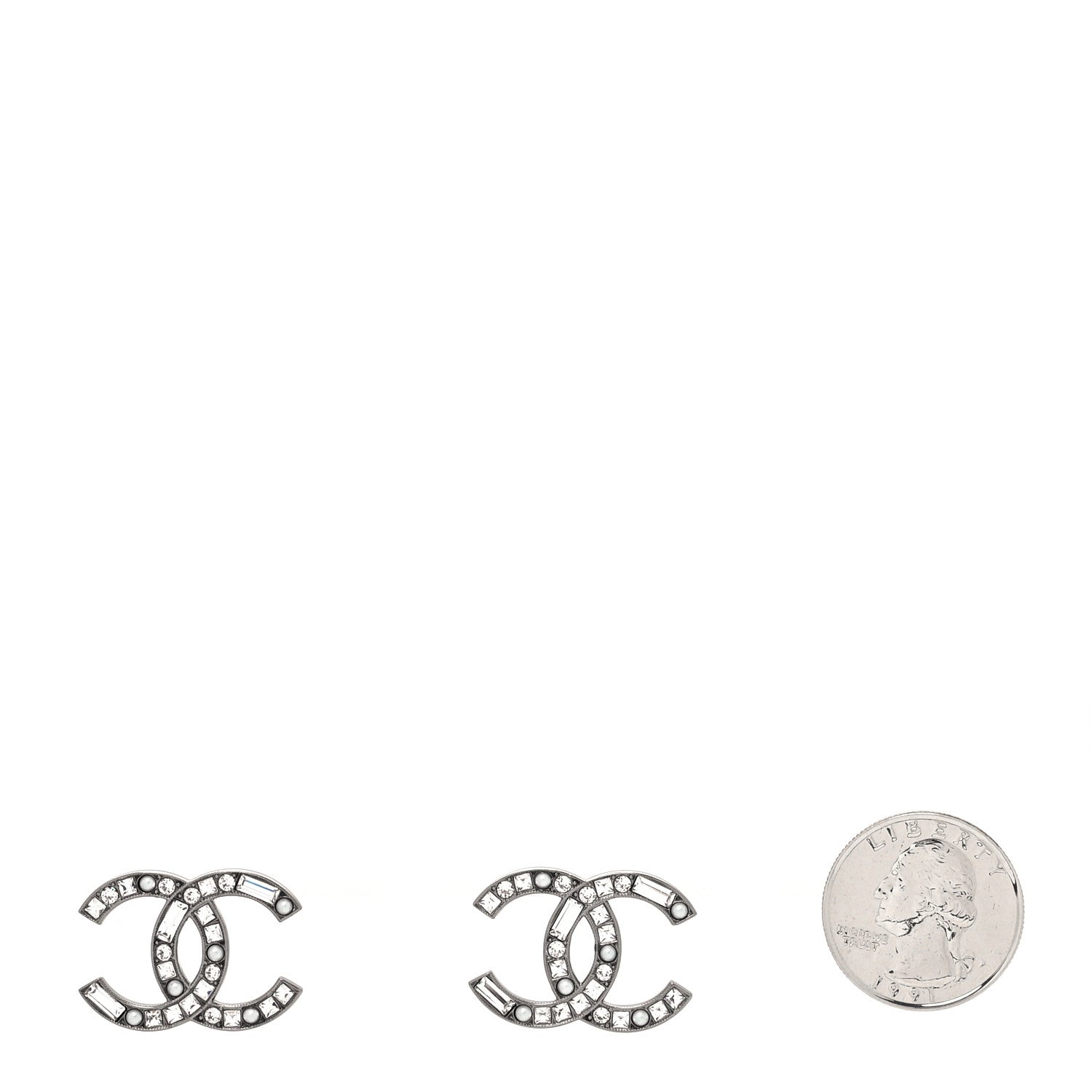 Chanel Baguette Crystal CC Earrings Silver 2 of 4