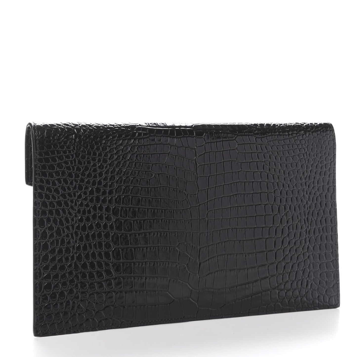 Calfskin Crocodile Embossed Uptown Monogram Clutch Black