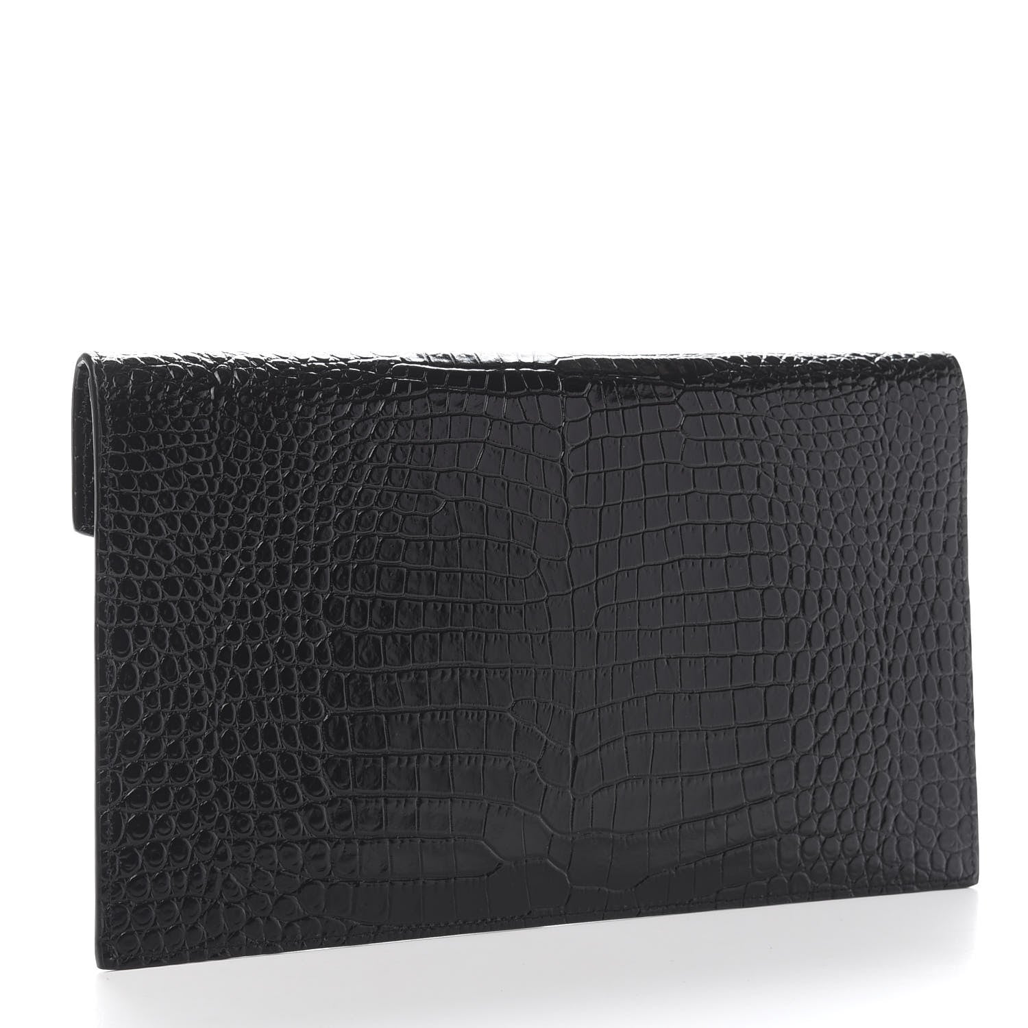 Saint Laurent Calfskin Crocodile Embossed Uptown Monogram Clutch Black 3 of 10