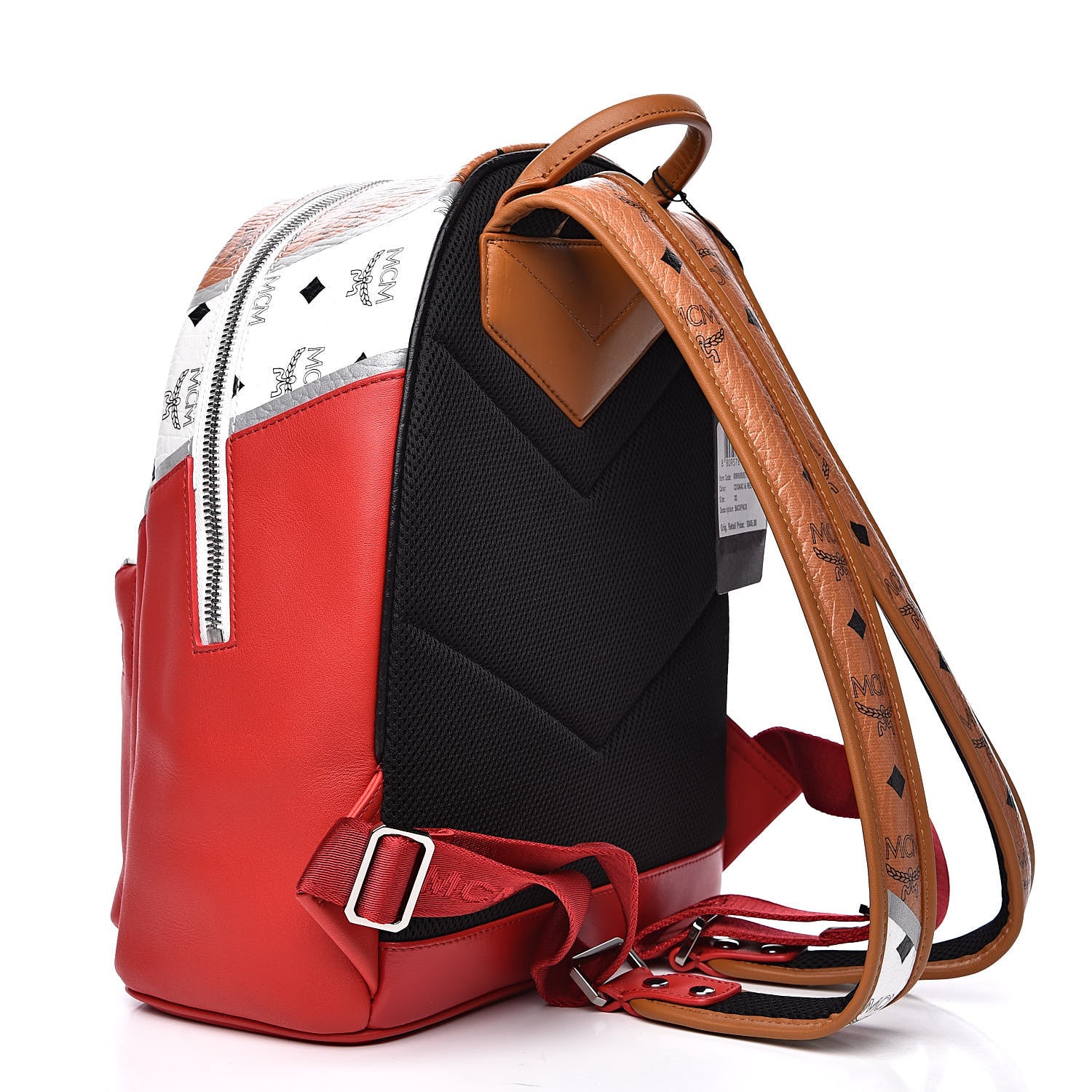 MCM Visetos Chevron Colorblock Small Stark Backpack Cognac White Ruby Red 3 of 8