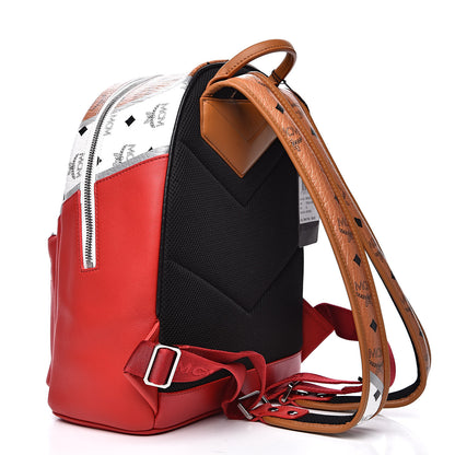 MCM Visetos Chevron Colorblock Small Stark Backpack Cognac White Ruby Red 3 of 8