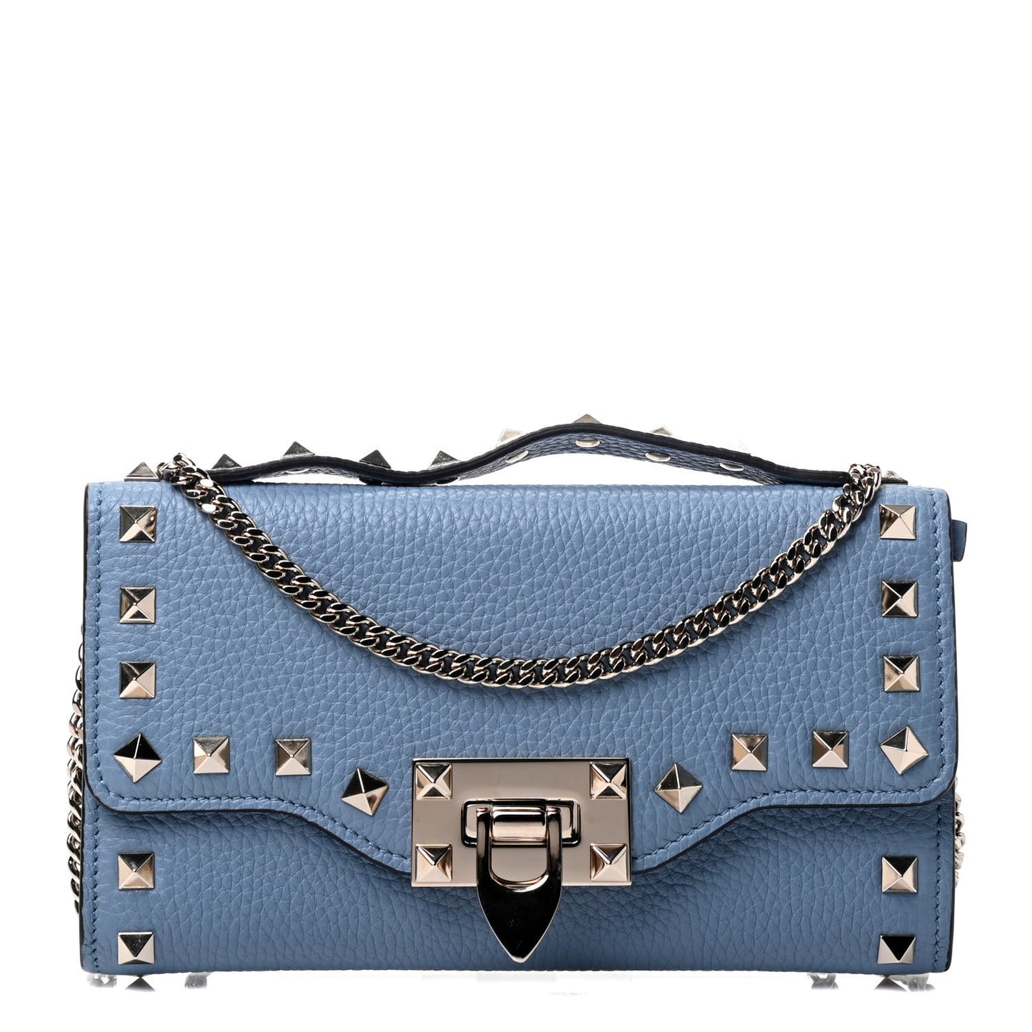 Pebbled Calfskin Rockstud Flip Lock Wallet On Chain Niagara