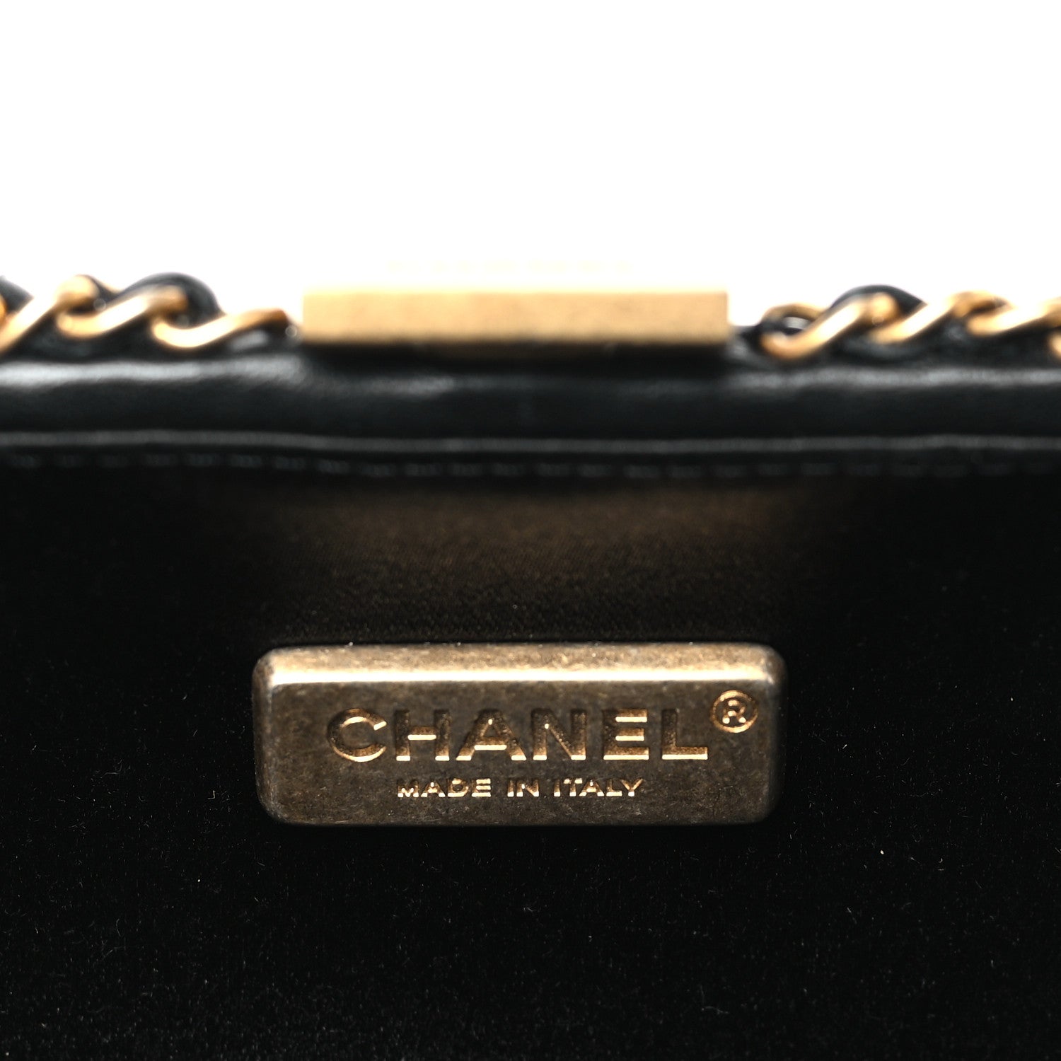 Chanel Velvet Pearl Crystal Sergeant Chain Around Evening Clutch Black Gold 6 of 9