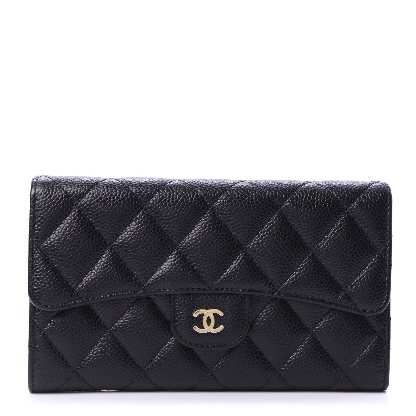 Caviar Quilted Long Flap Wallet Black