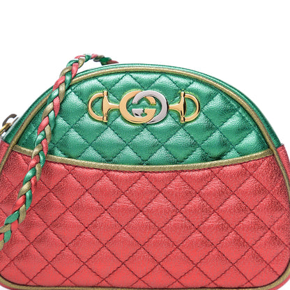 Gucci Laminated Nappa Trapuntata Mini Zumi Dome Shoulder Bag Rosso Jasmine Green Rame 8 of 8
