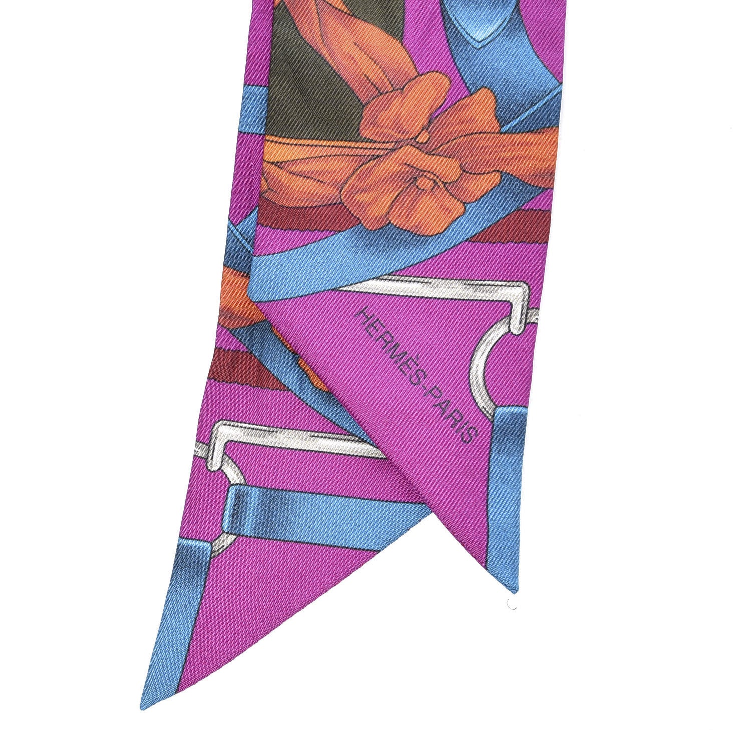 Hermes Silk Grand Manege Twilly Rouge Orange Fuchsia 3 of 4
