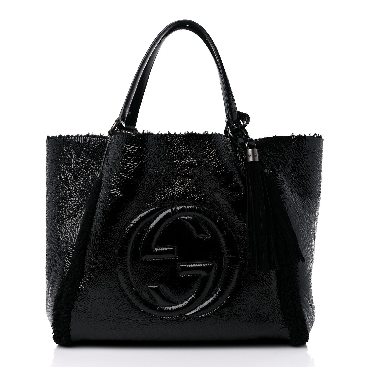 Gucci Patent Shearling Medium Soho Shoulder Bag Black 3 of 9